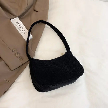 Autumn And Winter New Portable Small Square Bag Stuffed Shoulder Fashion Retro Corduroy Underarm Baguette Bag Handbag