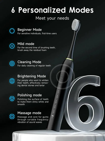 USB Rechargeable Tooth Brush for Adult  6 Clean Modes X-3 Sonic Electric Toothbrush Washable Teeth Whitening and Cleaning Brush