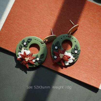 Handmade Crafts Molded Floral Christmas Holiday Multi Colors Shapes Wreath Polymer Clay Pattern Dangle Earrings Sets Jewelry