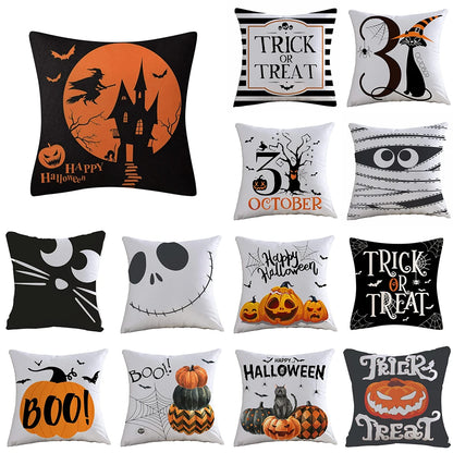 Halloween Happy and Cute Ghost Pumpkin Bat Print Cushion Cover Home Living Room Sofa Decoration Pillow  45x45cm