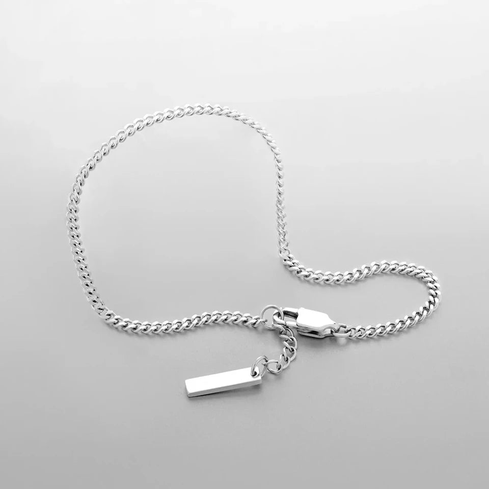 Men's Stainless steel Does not Lose color Accessories 1.8MM Minimalist Cuban chain White gold Bracelet Wholesale