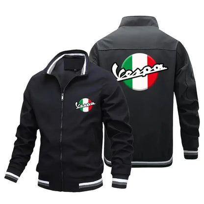 2024 New Men's Casual Jacket, Motorcycle Logo Printed Jacket Windproof Standing Collar Pilot Jacket Windproof Jacket