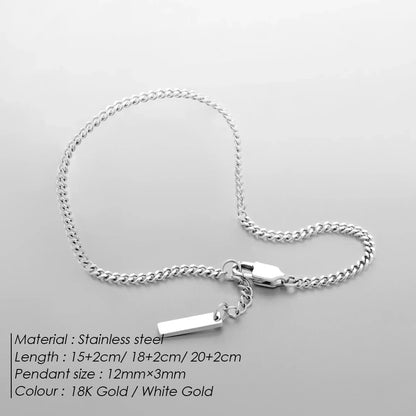 Men's Stainless steel Does not Lose color Accessories 1.8MM Minimalist Cuban chain White gold Bracelet Wholesale