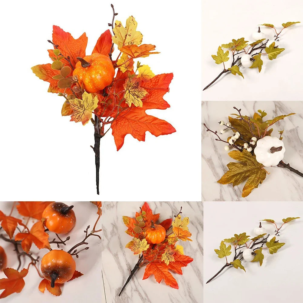 Artificial Maple Leaves Branch Fake Fall Leaves Stems Plants Outdoor Home Decor Outdoor Artificial Flower Halloween Decor