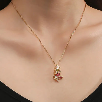 Full Rhinestone Christmas Tree Snowflake Pendant Necklace For Women Exquisite Zircon Star Girl Sweater Collarbone Chain Jewelry