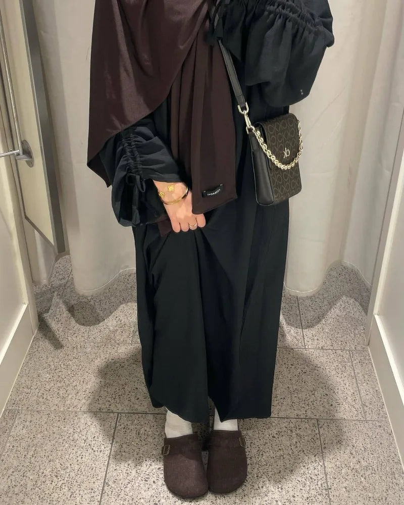 Saudi Arabia Muslim Wiomen Modest Dress Eid Dubai Plain Abaya Islamic Holiday Party Solid Turkey Lace-up Cuffs Long Clothes