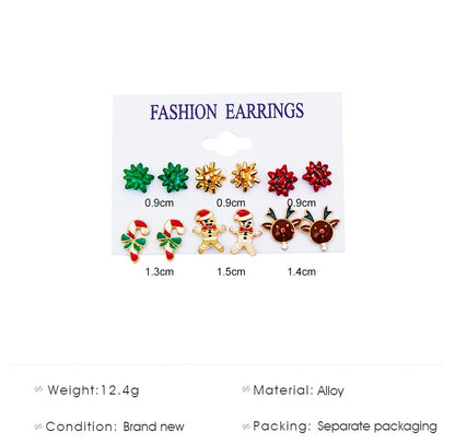 6 pairs/lot Christmas Earrings Xmas Tree Elk Snowman Santa Claus Cute Stud Earrings Set Kit Christmas Gifts For Women Girls Kids