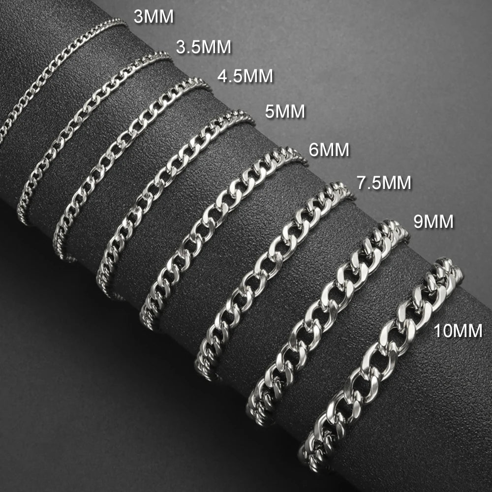 Fashion Cuban Chain Men Bracelet Stainless Steel 3/5/7/9mm Width Chain Bracelets Figaro Chain Boy Wrist Jewelry Couple