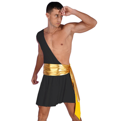 Men's Ancient Greek God Halloween Party Costume Cosplay One Shoulder Strap Skirts Knight Warrior Theatrical Performance Outfit