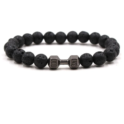 Natural Black Volcanic Lava Stone Dumbbell Bracelet black Matte Beads Bracelets For Women Men Fitness Barbell Jewelry Pulseras