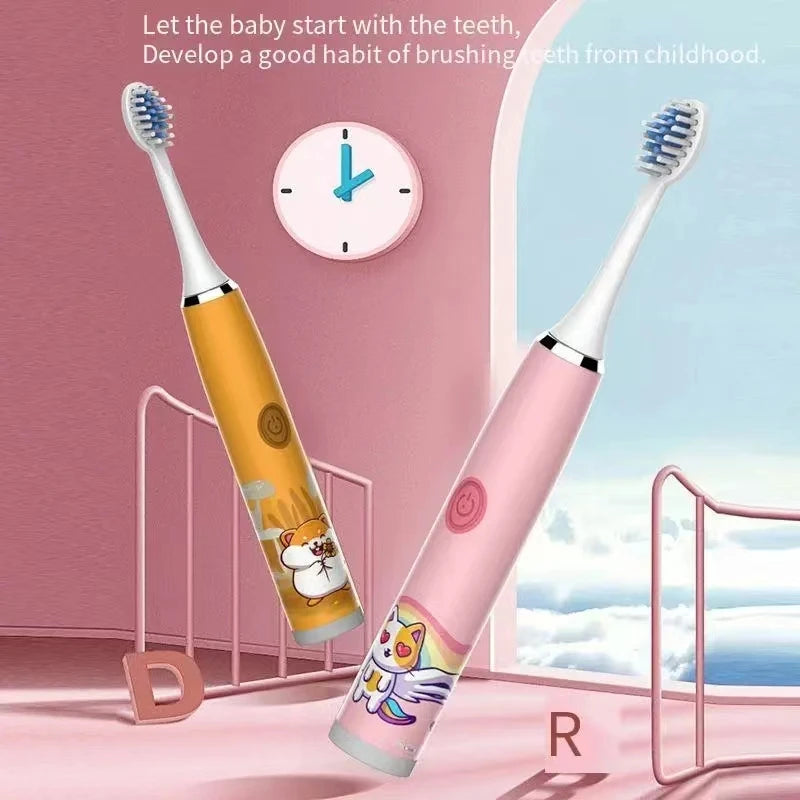 Children Electric Toothbrush Cartoon Kids With Replacement Head Ultrasonic  IPX7 Waterproof Rechargeable Sonic Toothbrush