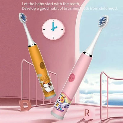 Children Electric Toothbrush Cartoon Kids With Replacement Head Ultrasonic  IPX7 Waterproof Rechargeable Sonic Toothbrush