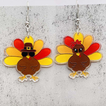 Thanksgiving Turkey Acrylic Earrings Fashion Glasses Turkey Asymmetric Drop Earrings for Women Thanksgiving  Jewelry Gifts