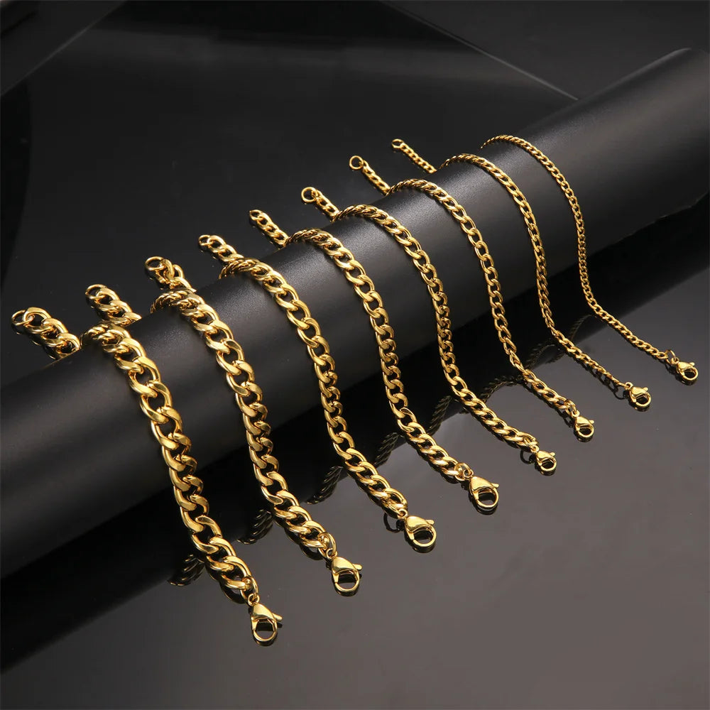 Fashion Cuban Chain Men Bracelet Stainless Steel 3/5/7/9mm Width Chain Bracelets Figaro Chain Boy Wrist Jewelry Couple