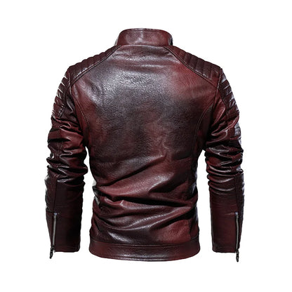 Leather Jacket Men Winter Fleece Motorcycle Faux Leather Jacket Removable Fur Collar Windbreaker, Slim Coat