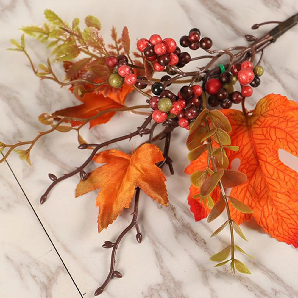 Artificial Maple Leaves Branch Fake Fall Leaves Stems Plants Outdoor Home Decor Outdoor Artificial Flower Halloween Decor