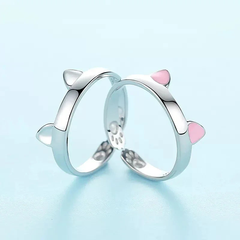 Cute Cat Ears Ring Opening Designer Cats Paw Embrace Tightly Finger Rings for Women Girls Trendy Pet Pink Ears Ring Jewelry Gift