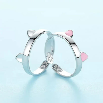 Cute Cat Ears Ring Opening Designer Cats Paw Embrace Tightly Finger Rings for Women Girls Trendy Pet Pink Ears Ring Jewelry Gift