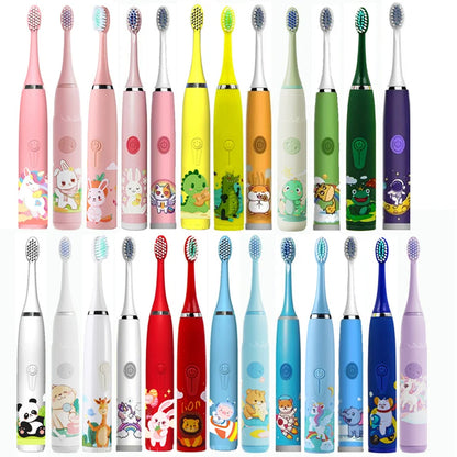 Children Electric Toothbrush Cartoon Kids With Replacement Head Ultrasonic  IPX7 Waterproof Rechargeable Sonic Toothbrush