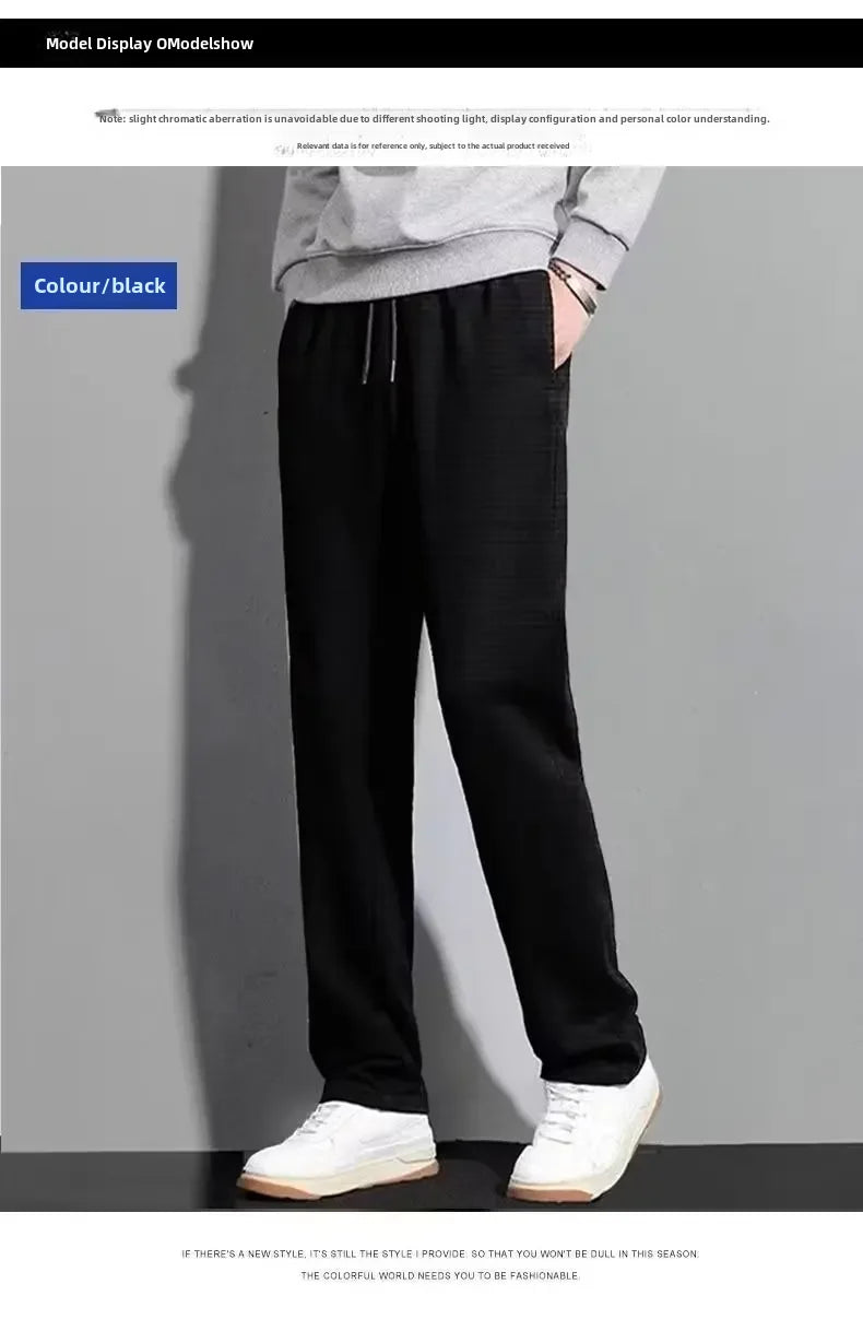 Men's Fleece-Lined Thickened Casual Pants - Autumn/Winter Loose-Fit, Versatile Straight-Leg Sports Trousers in Hong Kong Style