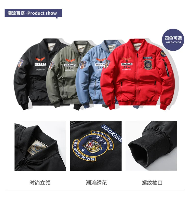 Bomber Jacket, Air Force Pilot Casual New Arrival Military Style Men Thick Fleece Velvet Coat Winter Male Green Blue Khaki