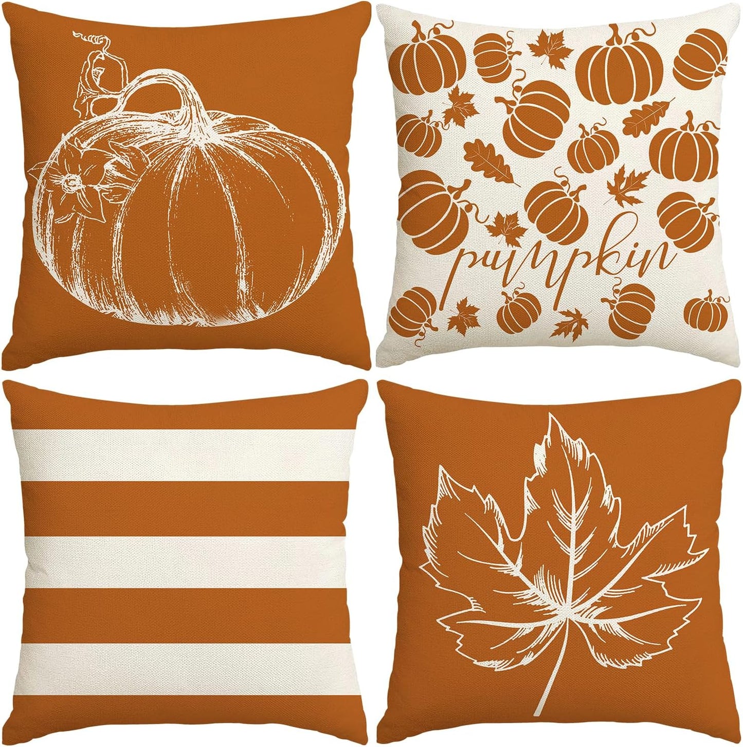 Autumn Pillowcase Pumpkin Leaf Striped Pillow Autumn Decoration Thanksgiving Orange Cushion Cover Sofa Home Decoration