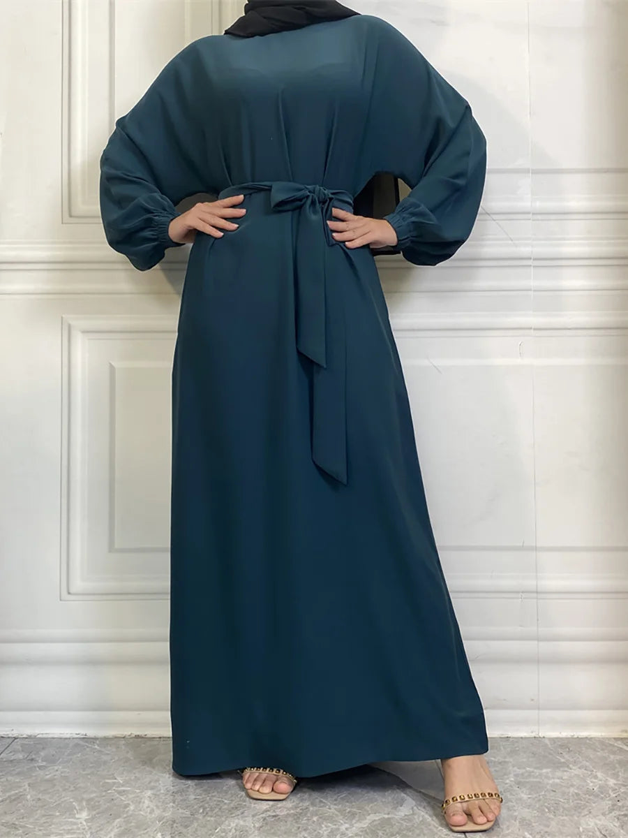 Hot Selle Simple Style Moroccan Dresses Kaftan Turkey Solid Color Gulf Abayas Islamic Women Long Dress Muslim Saudi Robe Ramadan