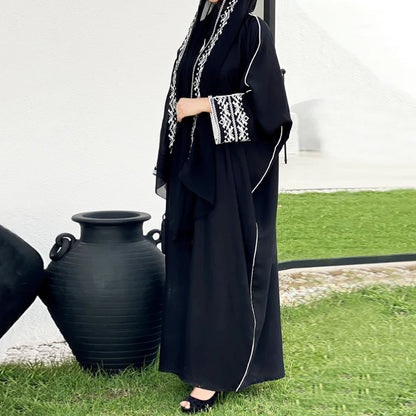 Fashion Classic Embroidered Abaya Hijab Dress Kimono Coat Outwear Women Long Sleeve Loose Arabic Muslim Dubai Moroccan Caftan