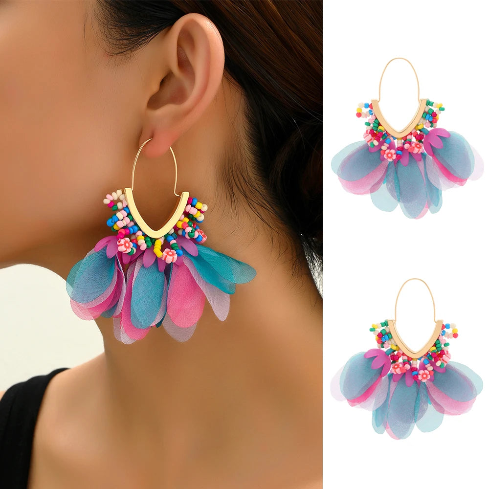 Elegant Charm Colorful Flower Glamorous Holiday Dangle Drop Earrings - Trendy Luxury Wedding Party Jewelry