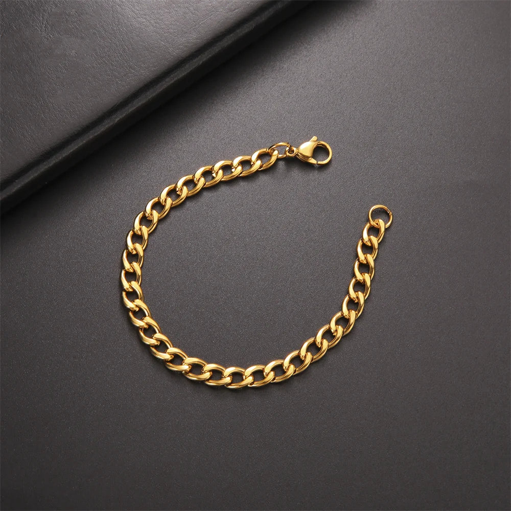 Fashion Cuban Chain Men Bracelet Stainless Steel 3/5/7/9mm Width Chain Bracelets Figaro Chain Boy Wrist Jewelry Couple