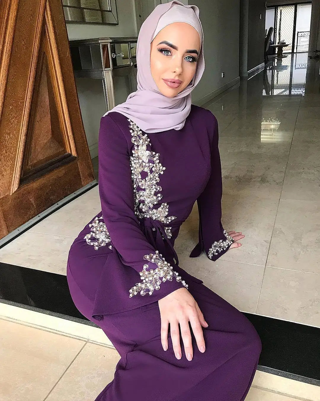 Embroidery Abaya Dubai Turkey Muslim Dress Evening Wedding Dress Kaftan Islamic Clothing Indian Dress Women Robe