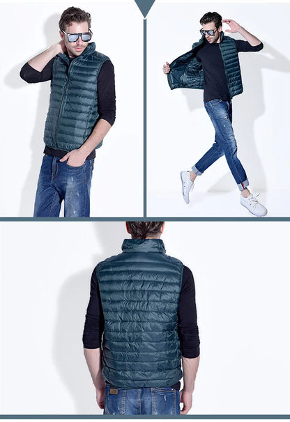 Autumn and Winter Men's 90% White Duck Down Vest Casual Lightweight Down Warm Solid Sleeveless Jacket Men's Portable Pocket Vest