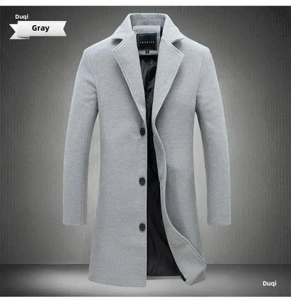 Woolen Overcoat New Men's Korean Style Slim Fit Medium-length Trench Coat Factory Wholesale Woolen Material Jacket