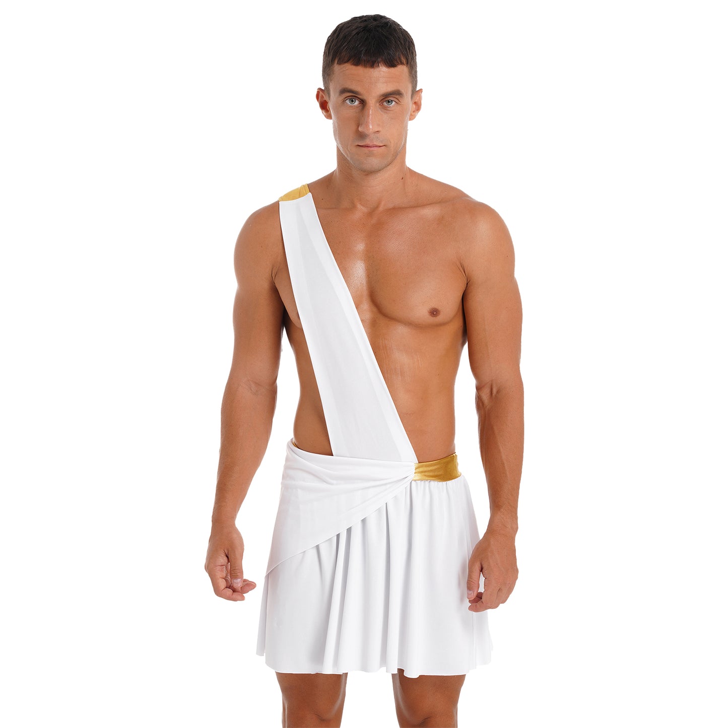 Men's Ancient Greek God Halloween Party Costume Cosplay One Shoulder Strap Skirts Knight Warrior Theatrical Performance Outfit