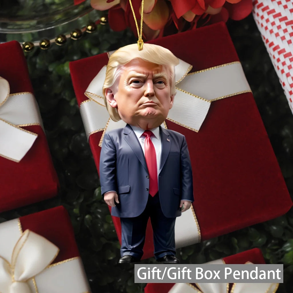 1pc Trump-Inspired Acrylic Christmas Decor Hanging Ornament for Car and Tree Perfect Holiday Gift Funny Cartoon Pendant