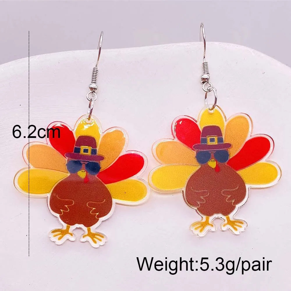 Thanksgiving Turkey Acrylic Earrings Fashion Glasses Turkey Asymmetric Drop Earrings for Women Thanksgiving  Jewelry Gifts