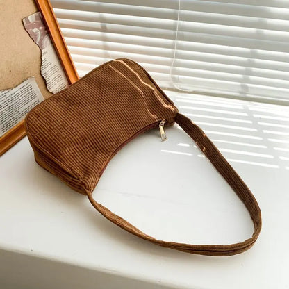 Autumn And Winter New Portable Small Square Bag Stuffed Shoulder Fashion Retro Corduroy Underarm Baguette Bag Handbag