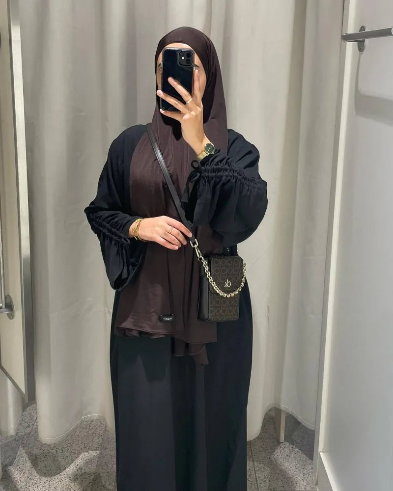 Saudi Arabia Muslim Wiomen Modest Dress Eid Dubai Plain Abaya Islamic Holiday Party Solid Turkey Lace-up Cuffs Long Clothes