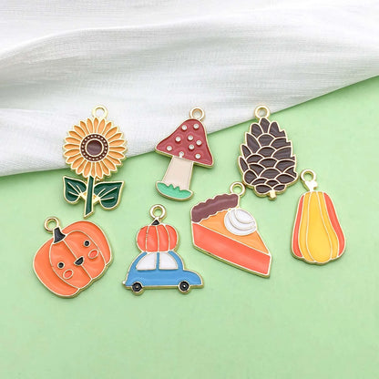 20/27pcs Enamel Thanksgiving Charms Alloy Turkey, Maple Leaf, Squirrel, Pumpkin Pendants for DIY Jewelry Making Accessories