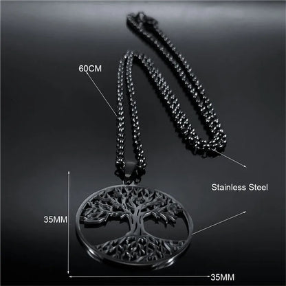 Tree of Life Stainless Steel Long Necklace for Men Black Color Necklaces & Pendants Jewelry