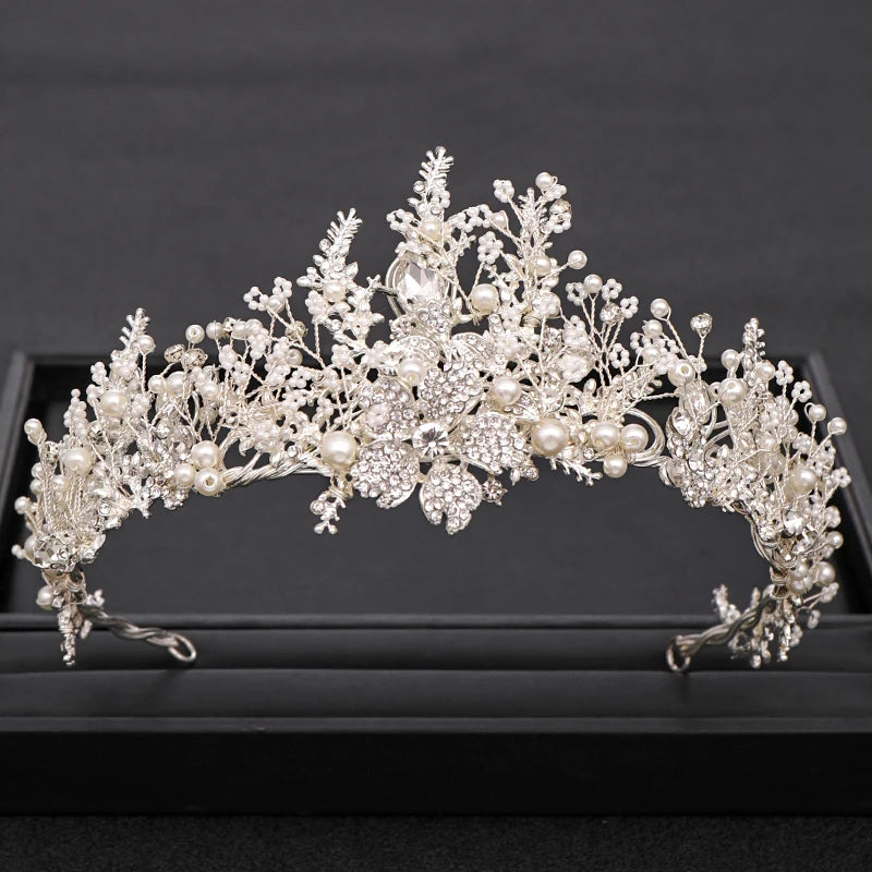 Handmade Baroque Crown - Rhinestone Pearl Crystal