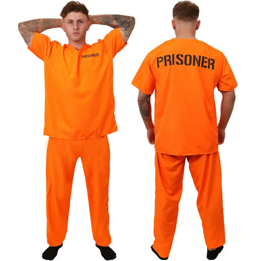 Cosplay Prisoner Halloween Costume for Adult Man&Woman Orange prison 2PCS set  convict