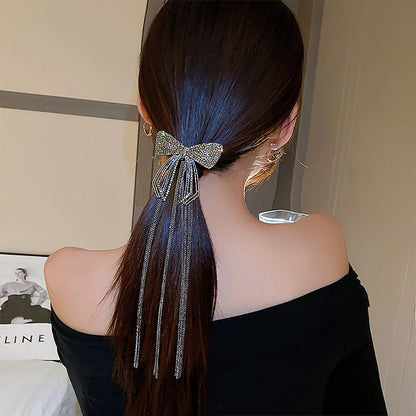 Fashion Bow Tassel Hair Clips - Delicate Sparkly Rhinestone Tassel Hairpin Hair Accessories