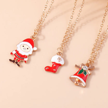 Cute Christmas Necklaces Enamel Bell Snowman Tree Deer Santa Gifts Necklace for Women Men Christmas Party Jewelry Gifts