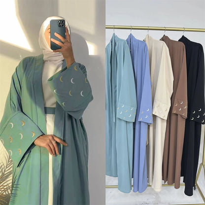 Summer Moon Embroidered Abaya Kimono Dubai Luxury Islam Muslim Kaftan Modest Dress Kebaya Damen Caftan Abayas For Women