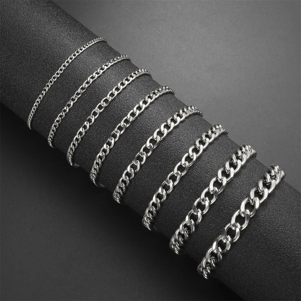 Fashion Cuban Chain Men Bracelet Stainless Steel 3/5/7/9mm Width Chain Bracelets Figaro Chain Boy Wrist Jewelry Couple