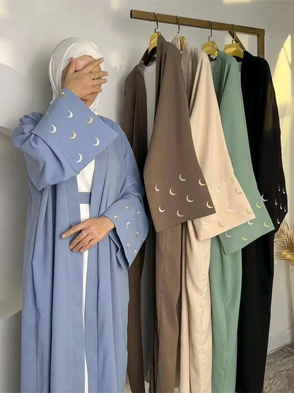 Summer Moon Embroidered Abaya Kimono Dubai Luxury Islam Muslim Kaftan Modest Dress Kebaya Damen Caftan Abayas For Women