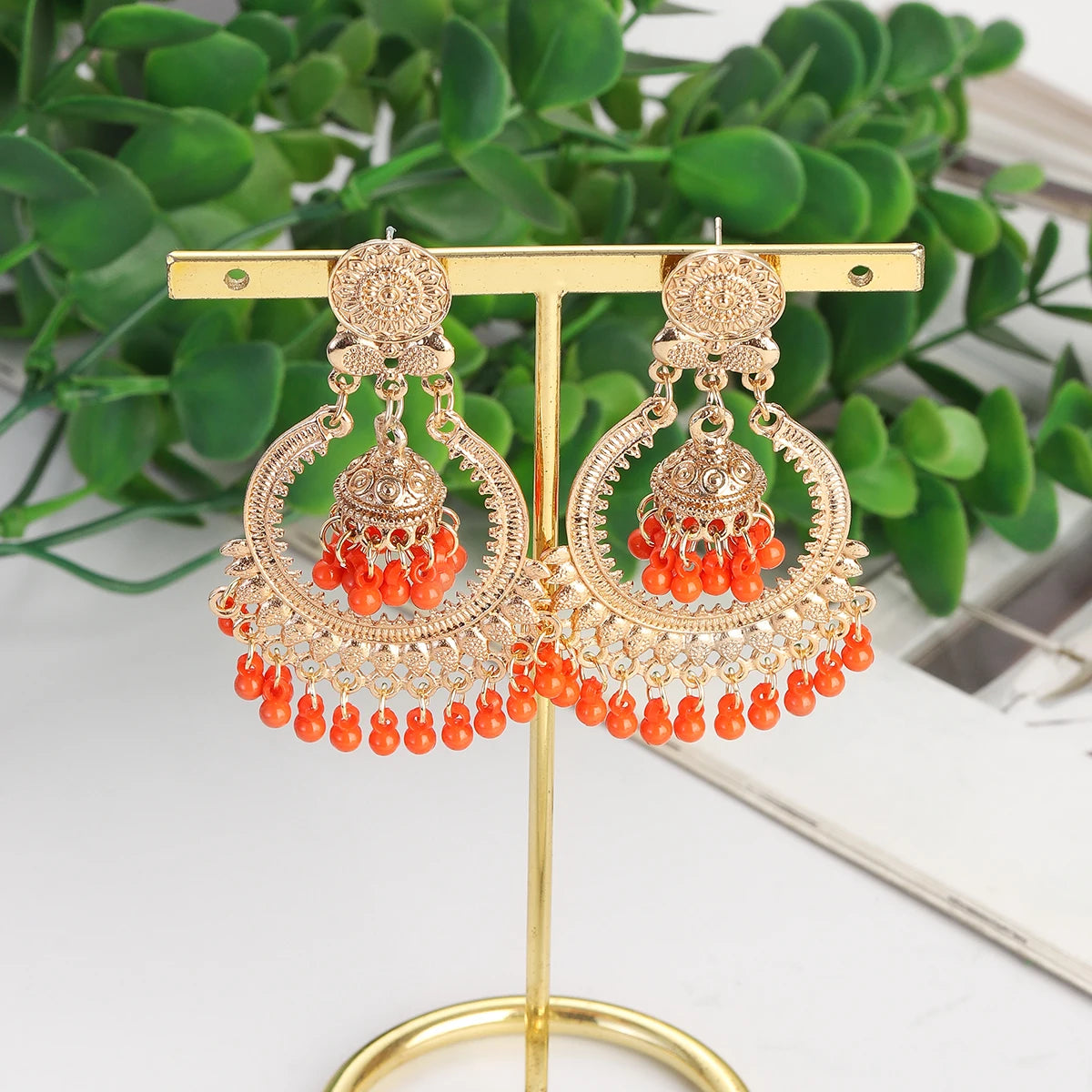 Classic Vintage Gold Round Dangle Earrings for Women - Bohemian Flower Bells, Pearl Tassel Jhumka