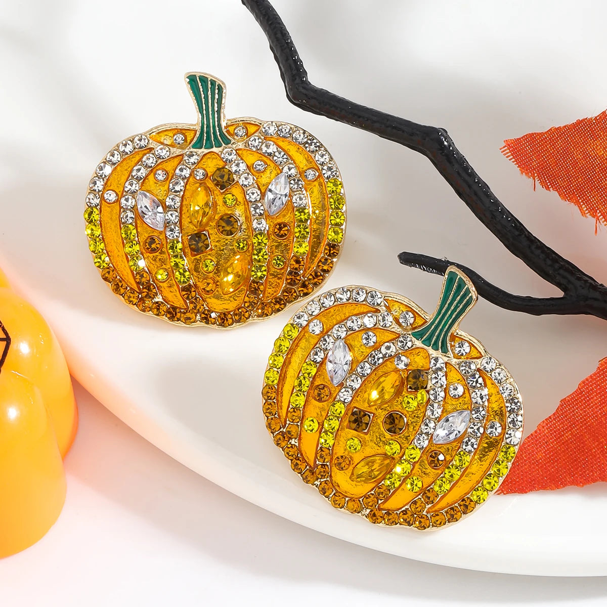 Thanksgiving Day Elegant Rhinestone Pumpkin Earrings,Elegant Festival Party Banquet Holiday Women Accessories