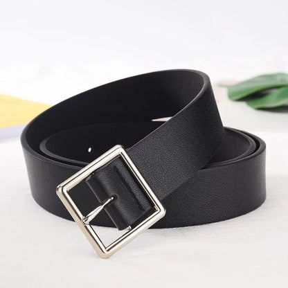 2023 Women'S Belt Soft Pu Leather Belt Square Buckle Pin Buckle Jeans Black Belt Chic Luxury Brand Fancy Vintage Strap Female